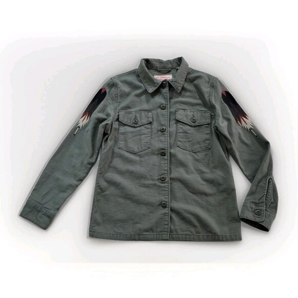Levi's Army Shirt Jacket  Womens XS Military Green Wings Aztec Embroidery Hippie - Picture 10 of 16